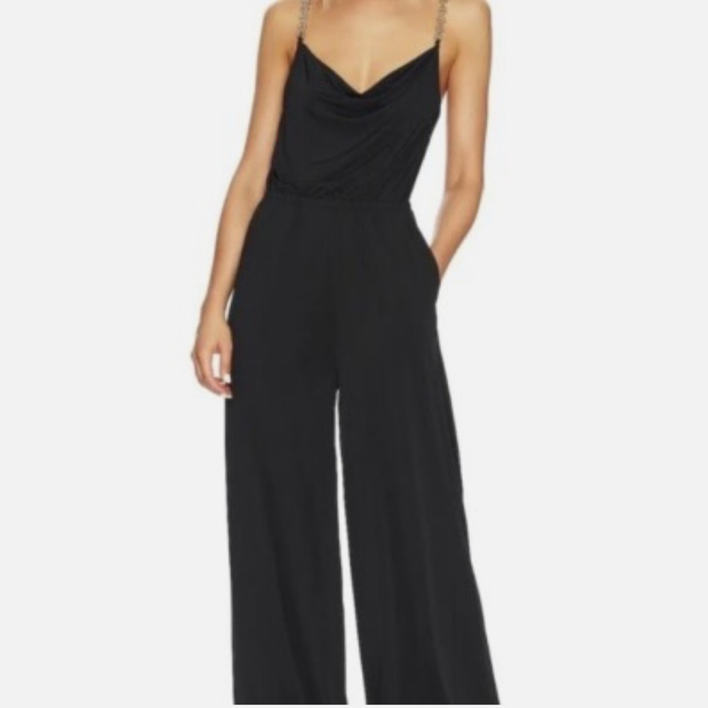 JASON WU NWT Emmett Jeweled Strap Cowl Neck Black Jumpsuit